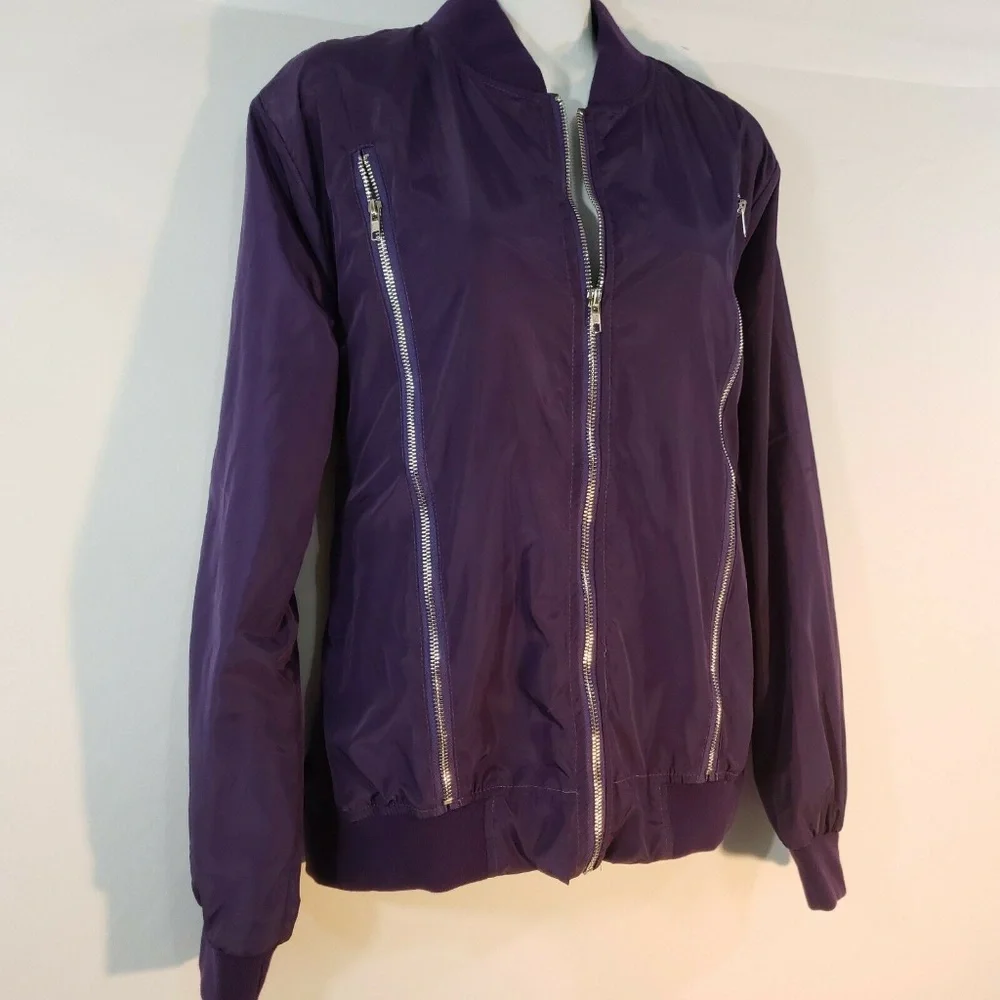 Zeagoo Womens Satin‎ Jacket Short Bomber Purple Sil